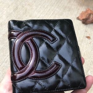 Vintage Chanel quilted wallet, black lambskin,auth